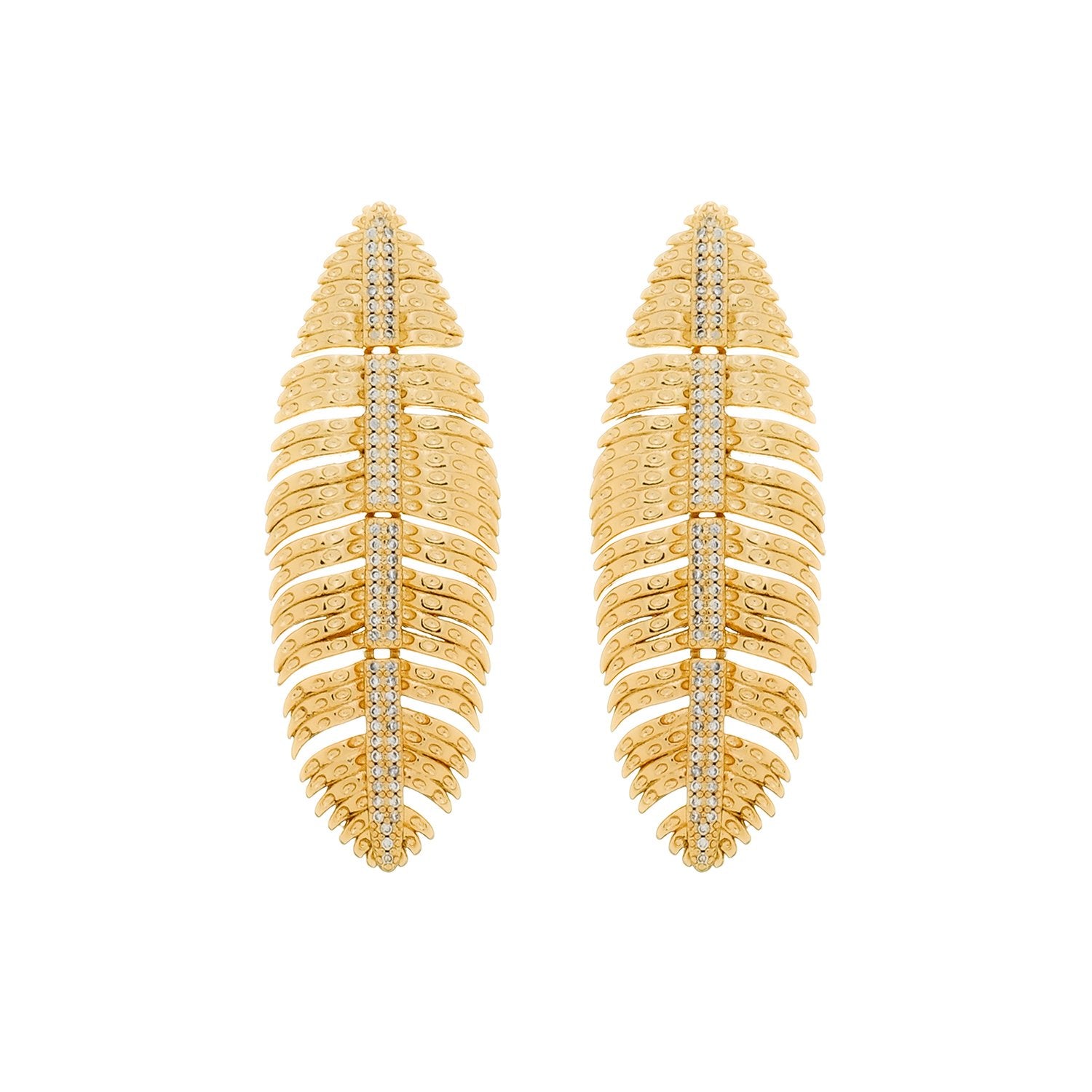 Brinco Dourado de Pena Cravejado de Zircônia