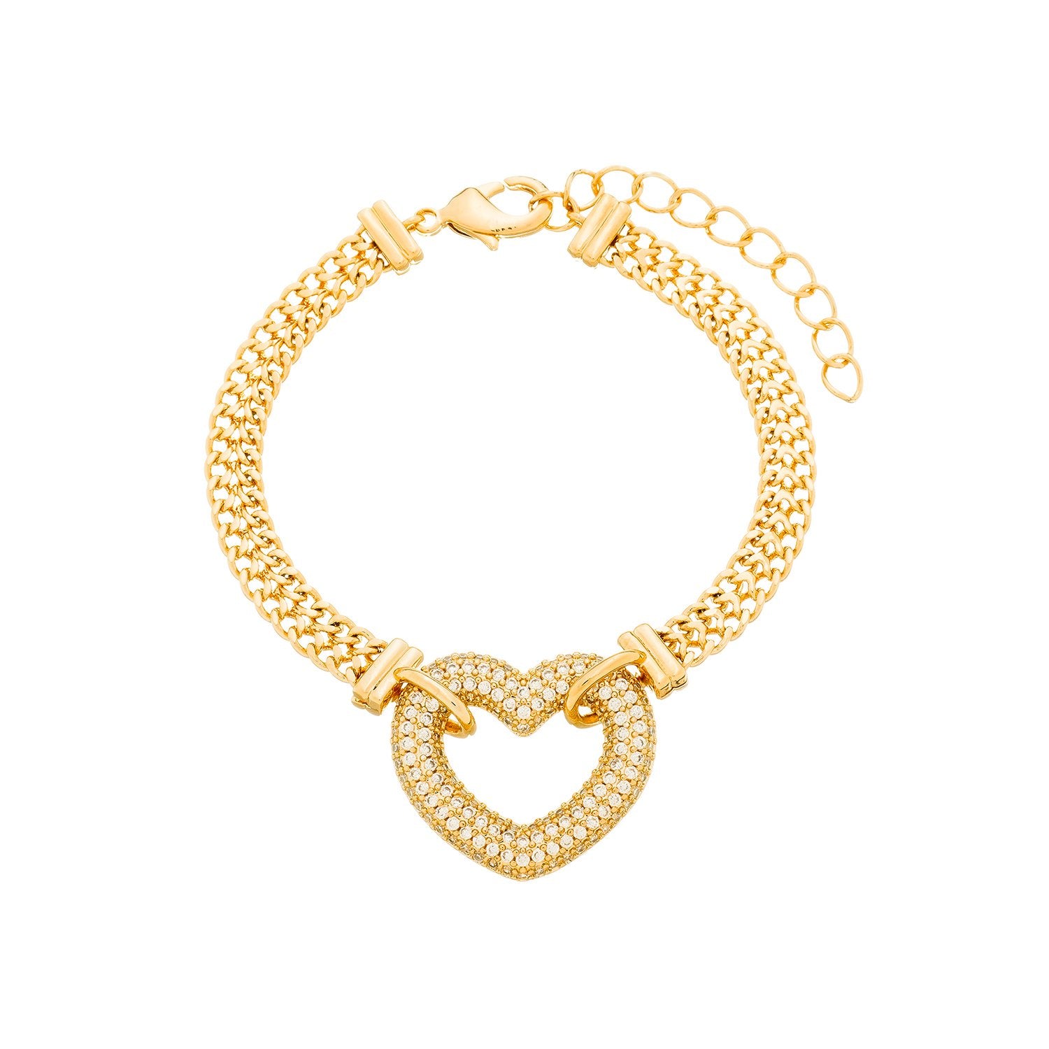 Pulseira Dourada de Coração Vazado Cravejado com Zircônia