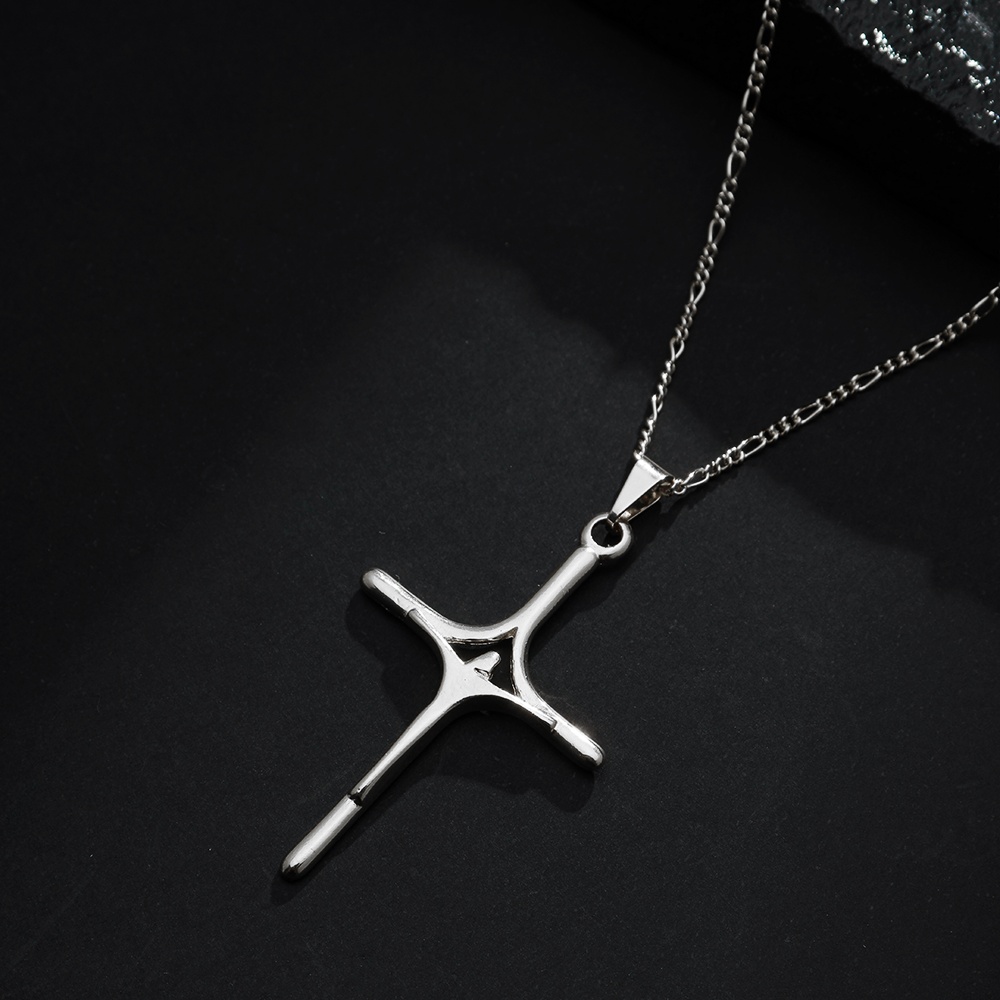 Pingente Prateado Crucifixo Minimalista